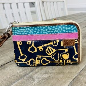 Fossil Key-Per Wristlet Wallet Geometric Flowers Coated Canvas Leather